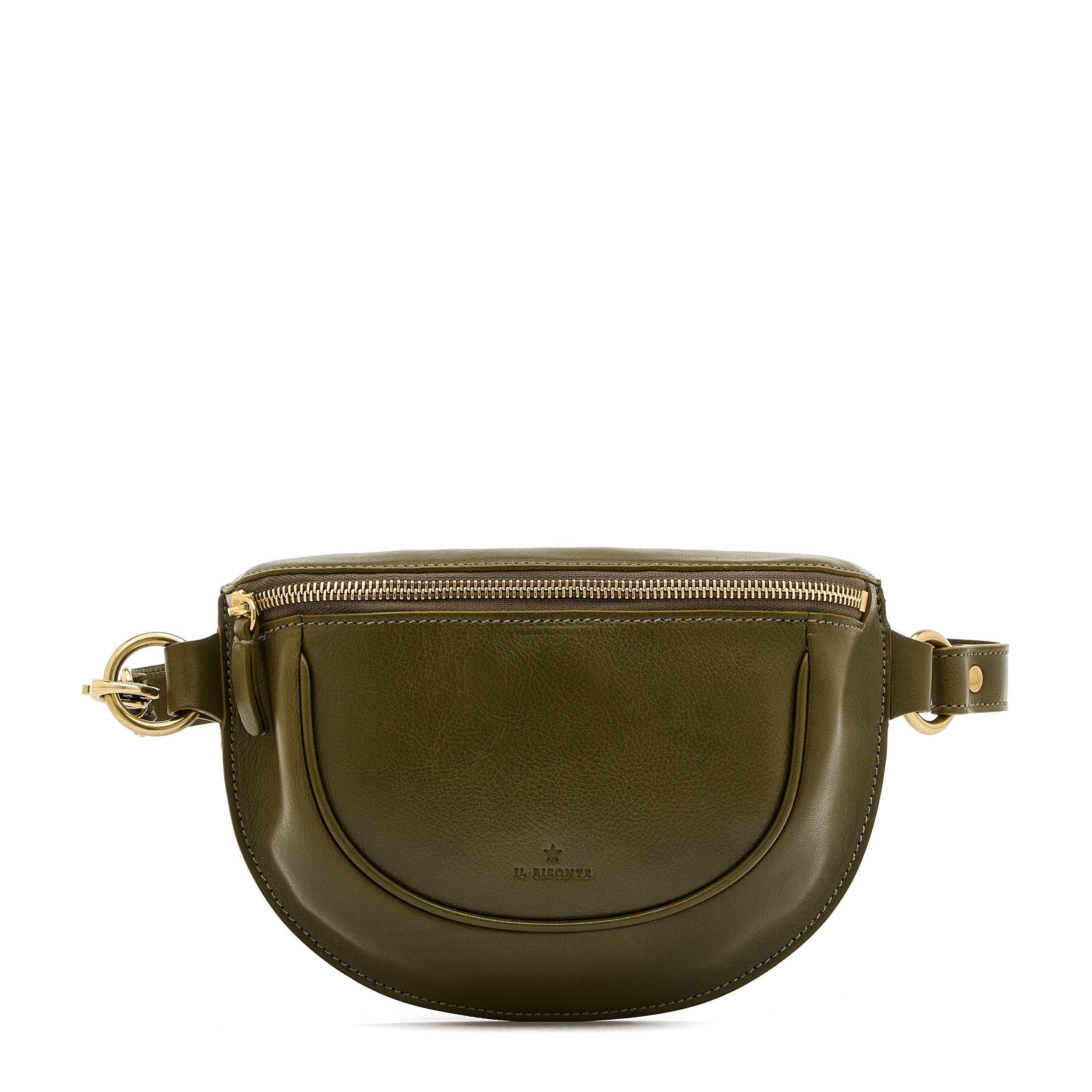 Oliveta Women's belt bag in leather color rugiada green