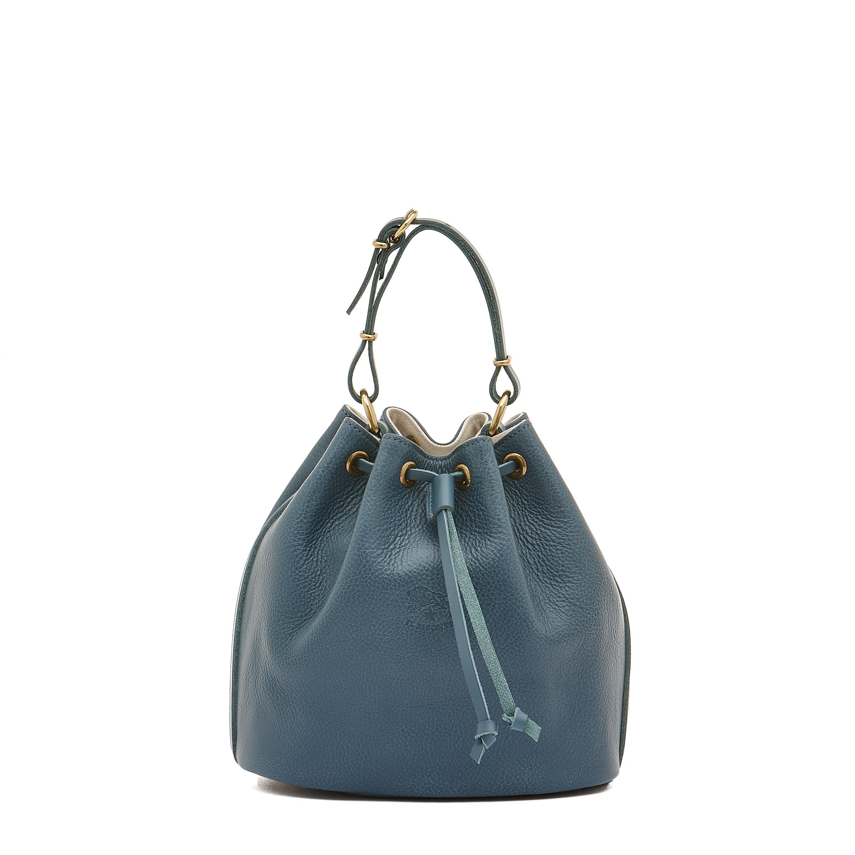 Women's bucket bag in leather color blue denim – Il Bisonte