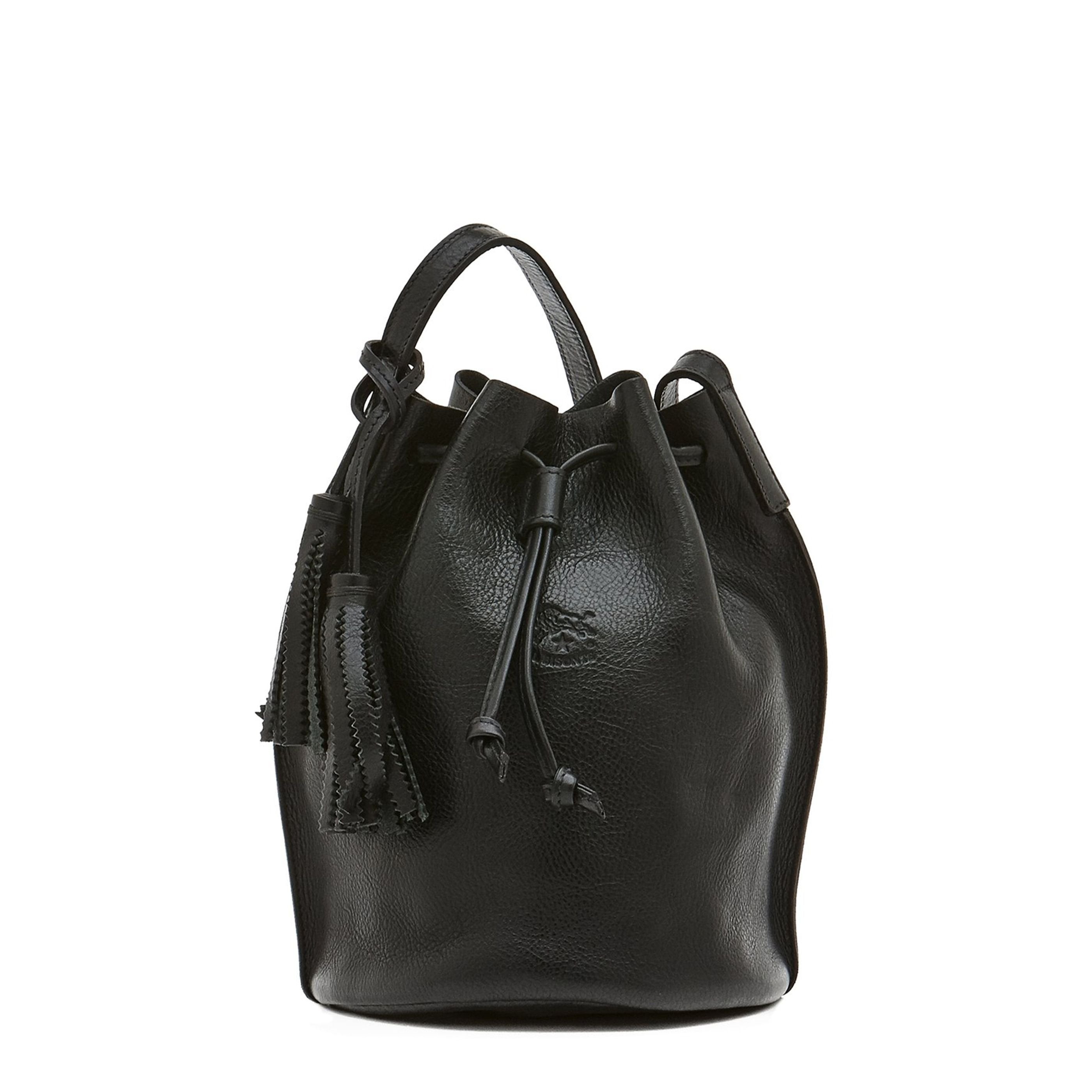 Silvia Sac seau pour femme en cuir couleur noir – Il Bisonte