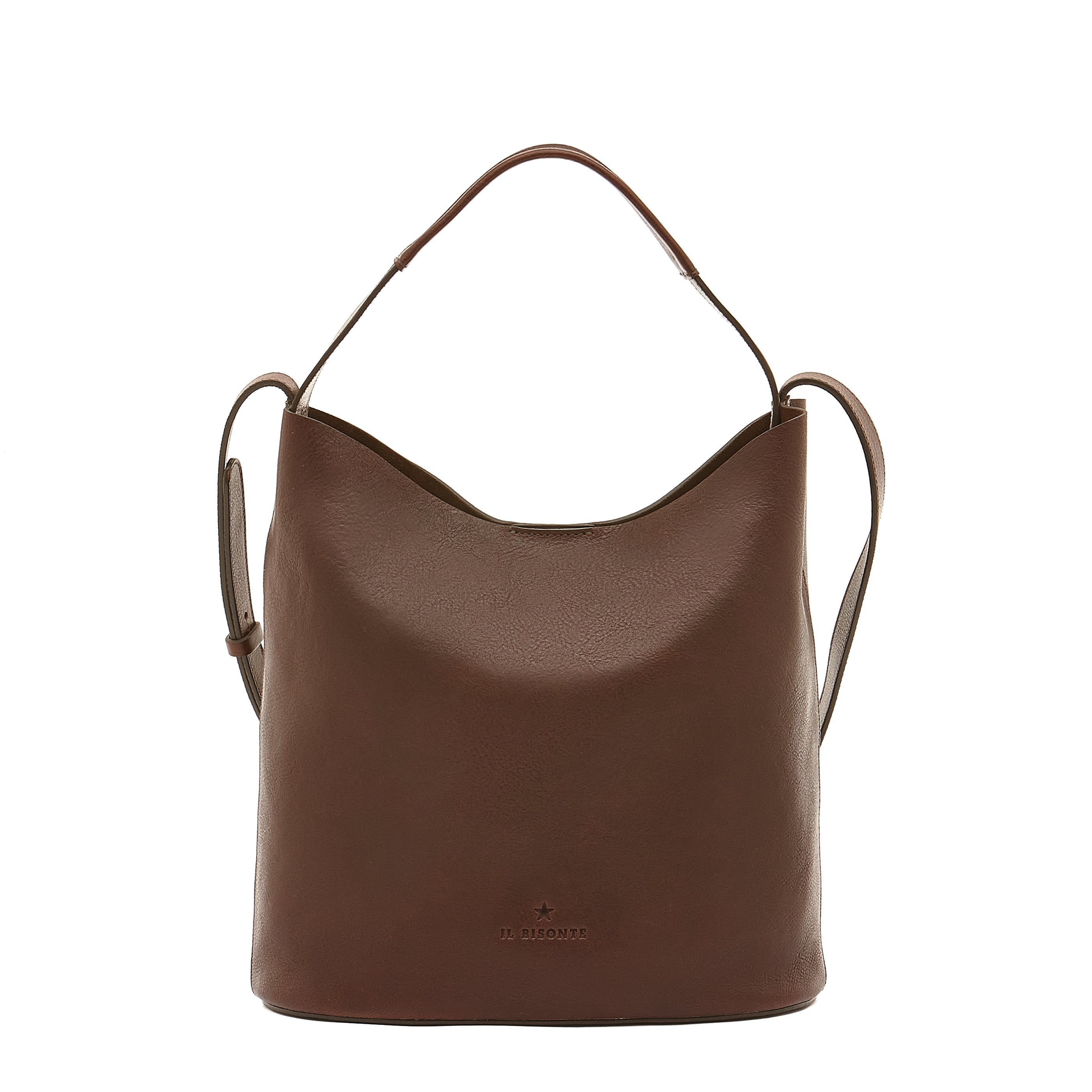 Le laudi | Women's bucket bag in vintage leather color coffee – Il