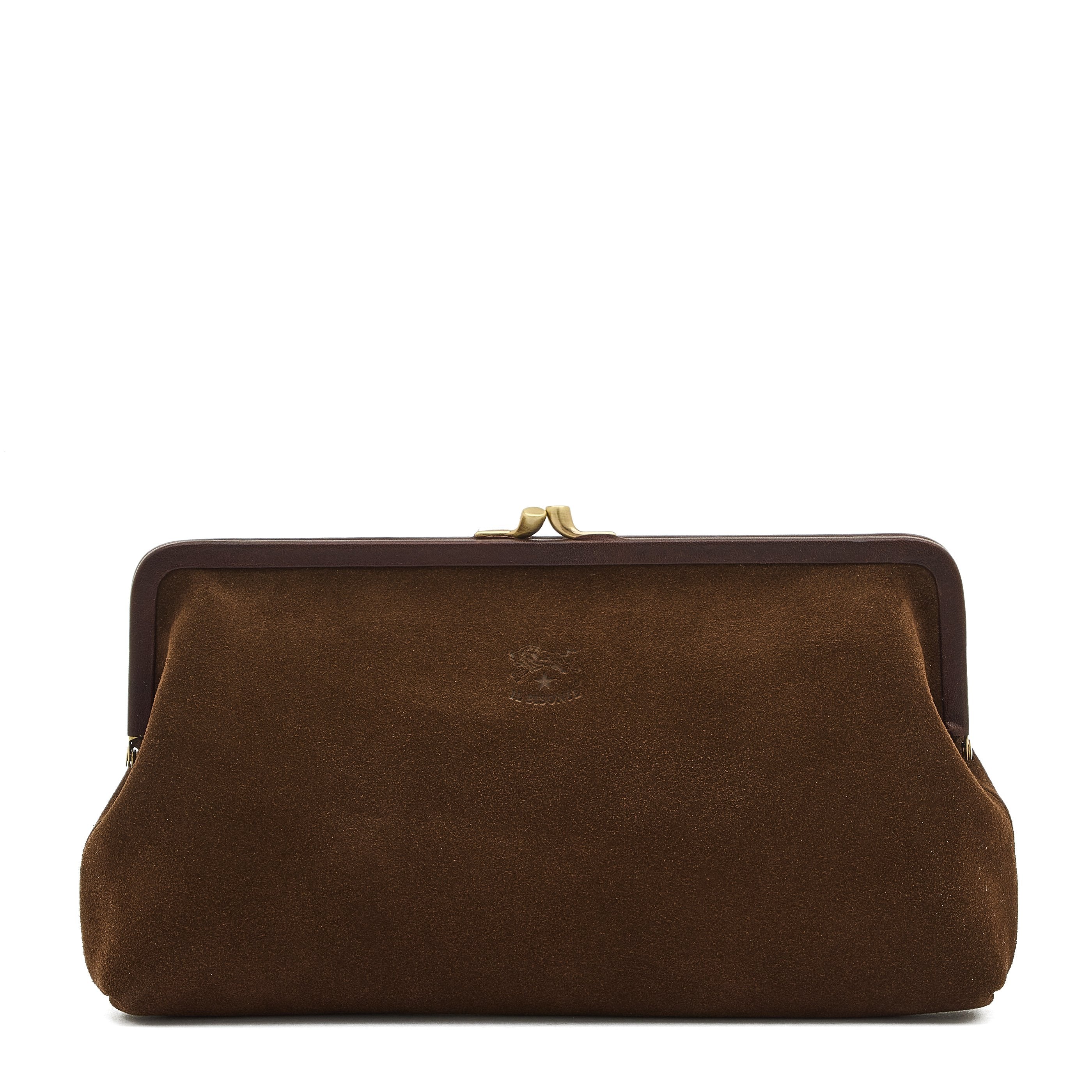 Women's clutch bag in suede color dark brown – Il Bisonte