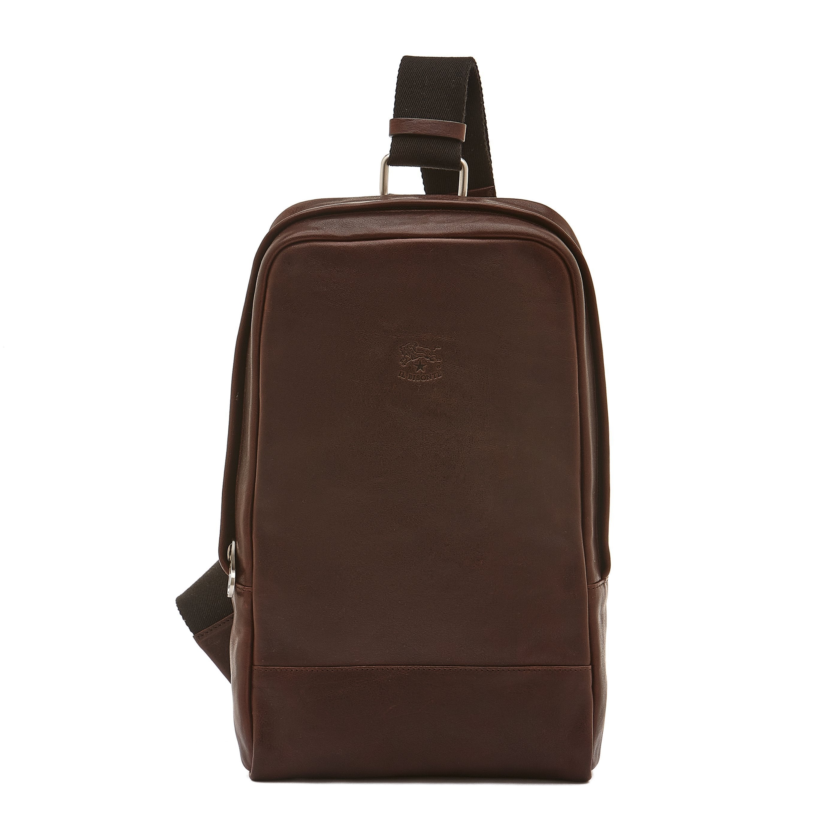 1 strap leather backpack Journey One TICA Deep front smartphone pocket with snap button Large Tan Leather Sling Backpack: