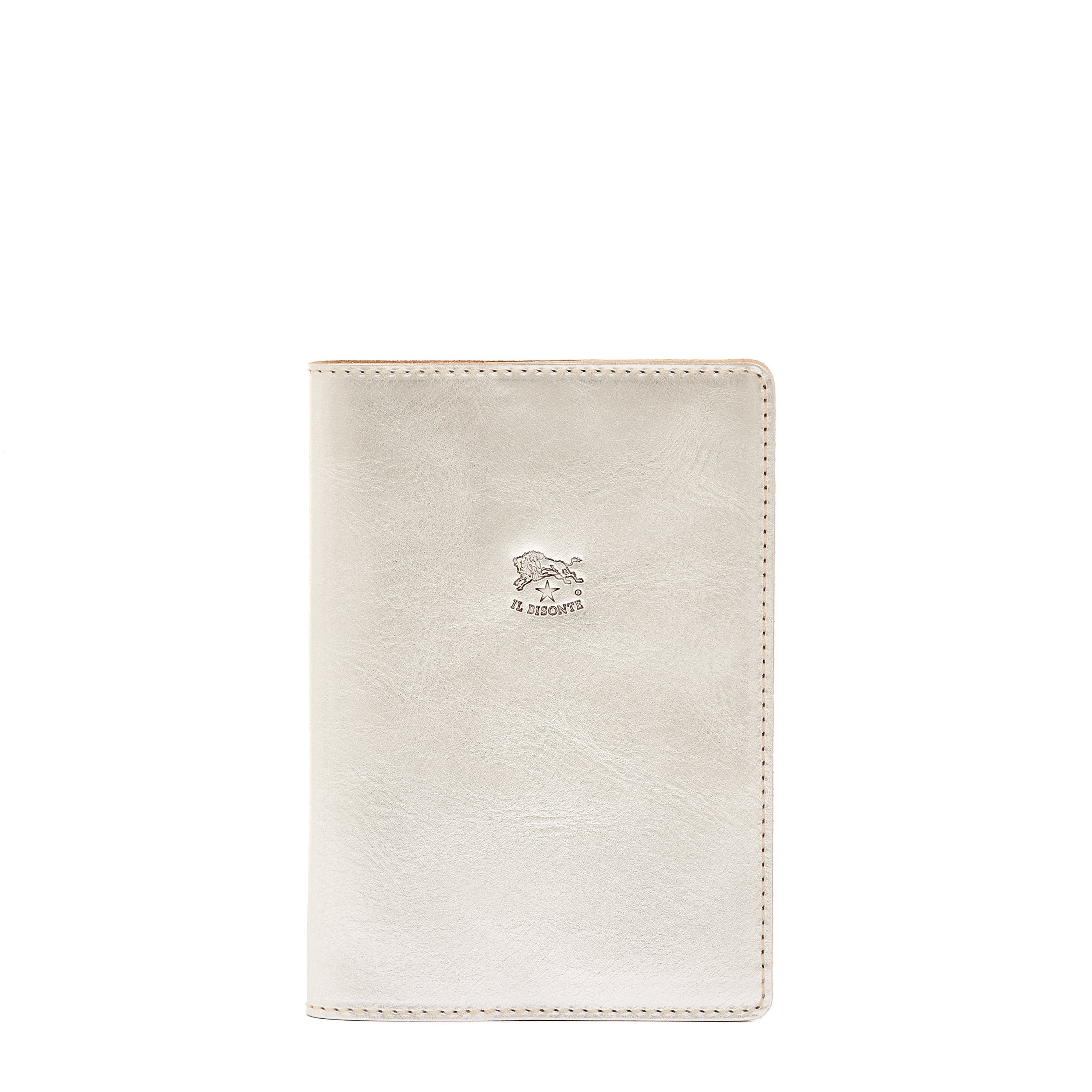 Passport holder in metallic leather color metallic silver