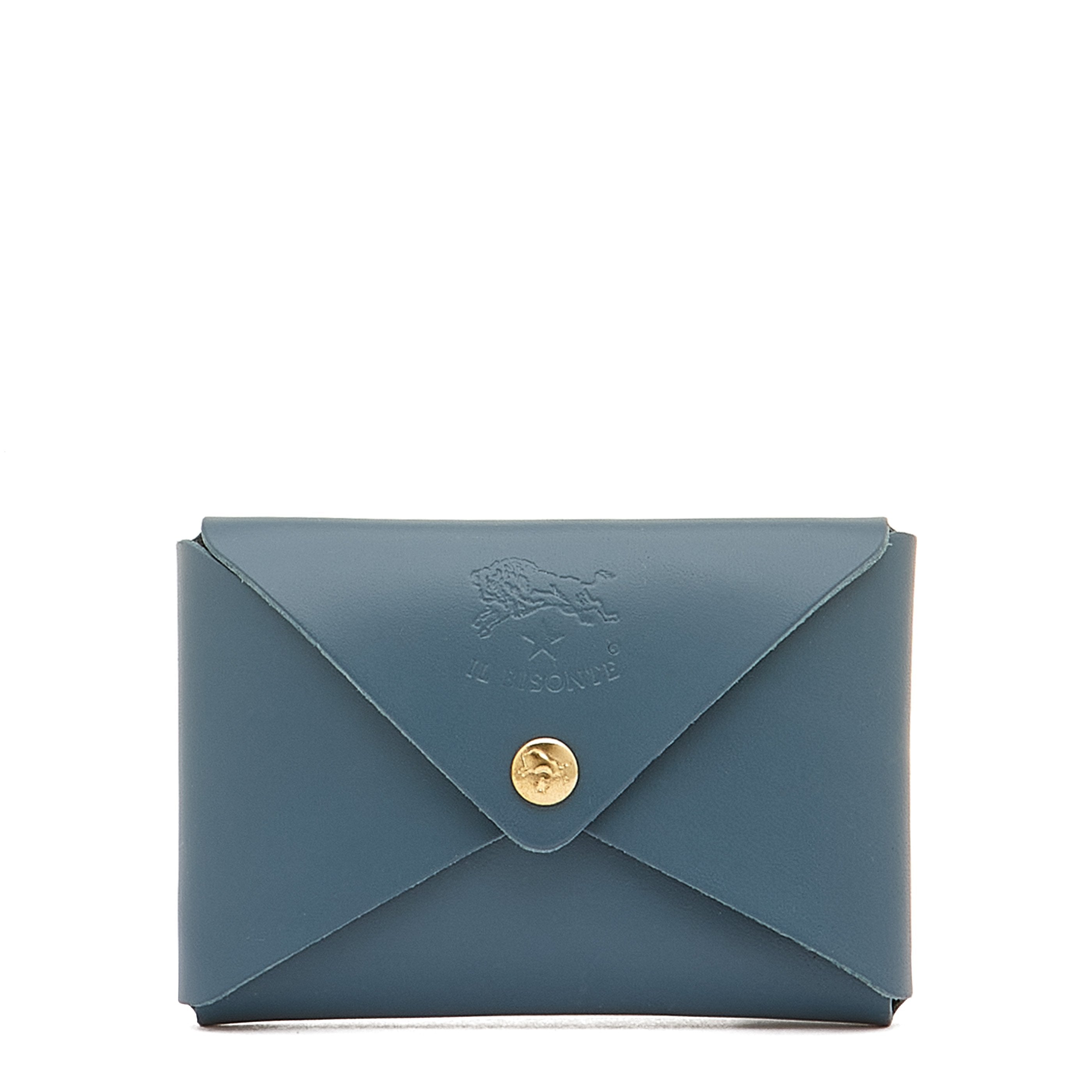 Sovana | Card case in leather color blue denim – Il Bisonte