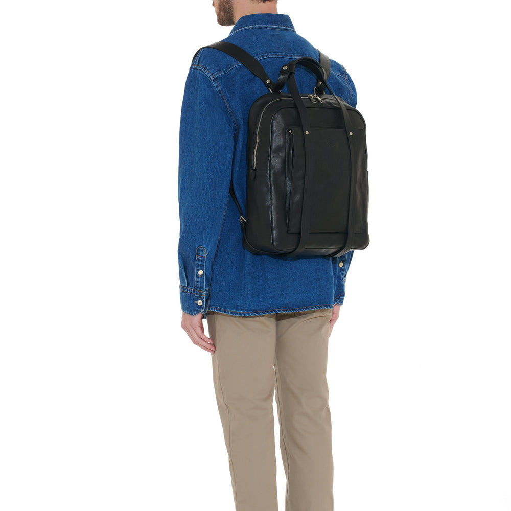 Trebbio | Sac a dos pour homme en cuir vintage couleur noir