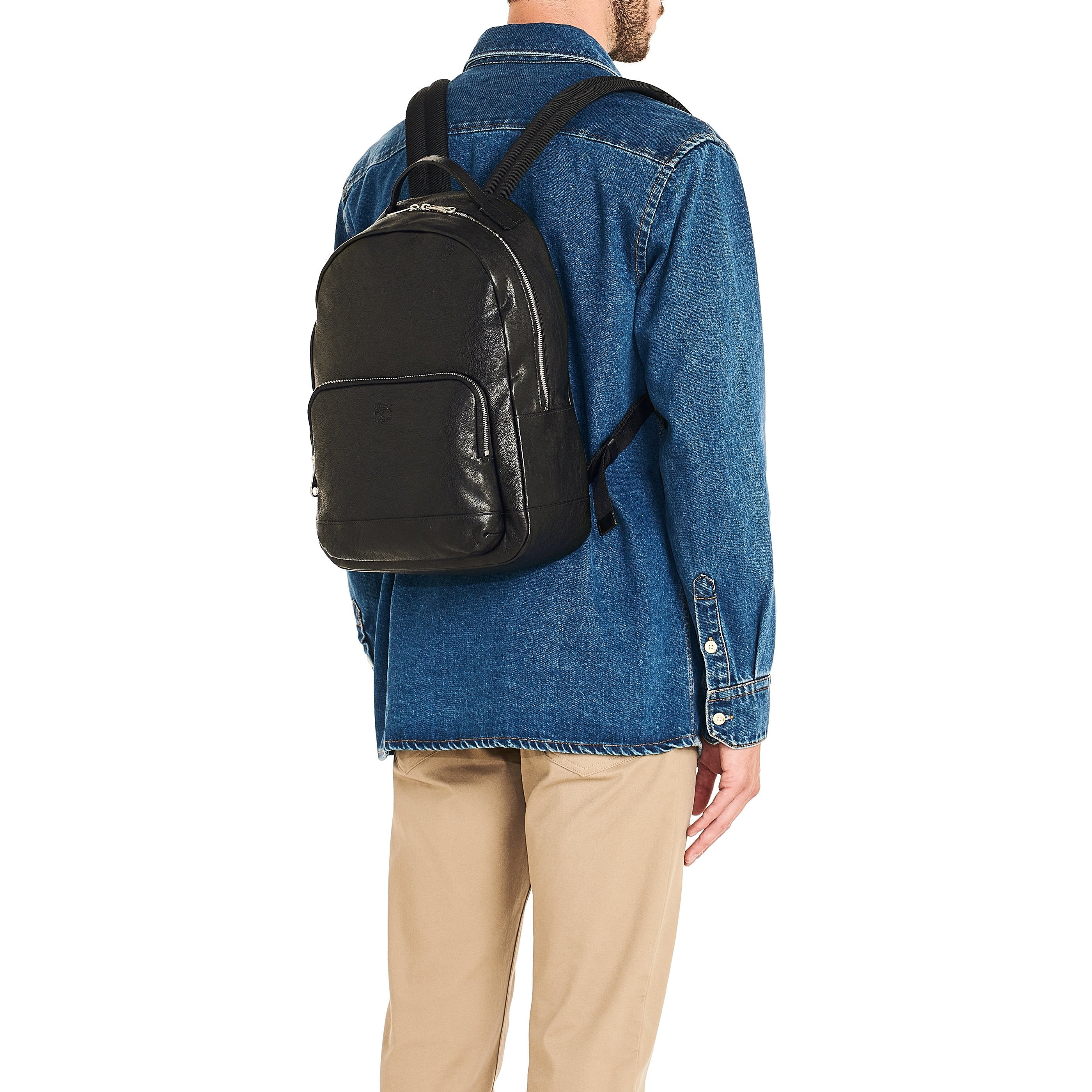 black leather backpack men travel IL BISONTE Meleto Backpack
