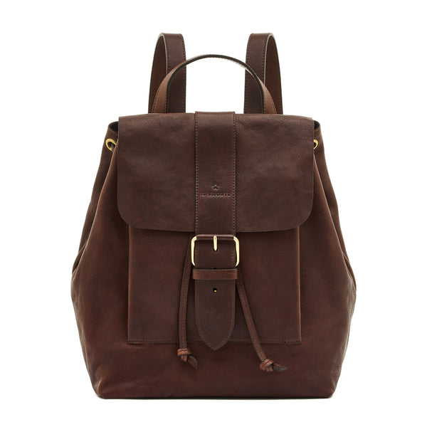Linea 1990 | Women's backpack in vintage leather color coffee — 
front view
