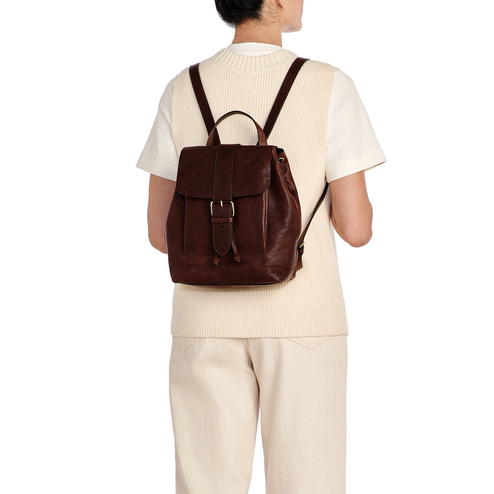 Linea 1990 | Women's backpack in vintage leather color coffee — 
lifestyle view
 — 2 of 5