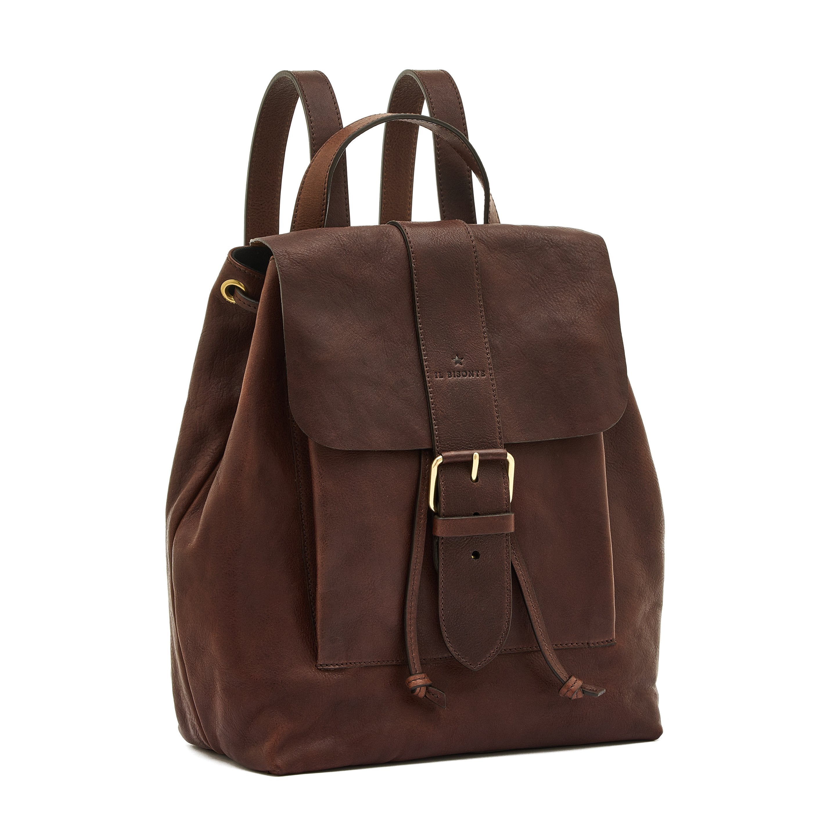 Linea 1990 | Women's backpack in vintage leather color coffee — 
side view
 — 3 of 6