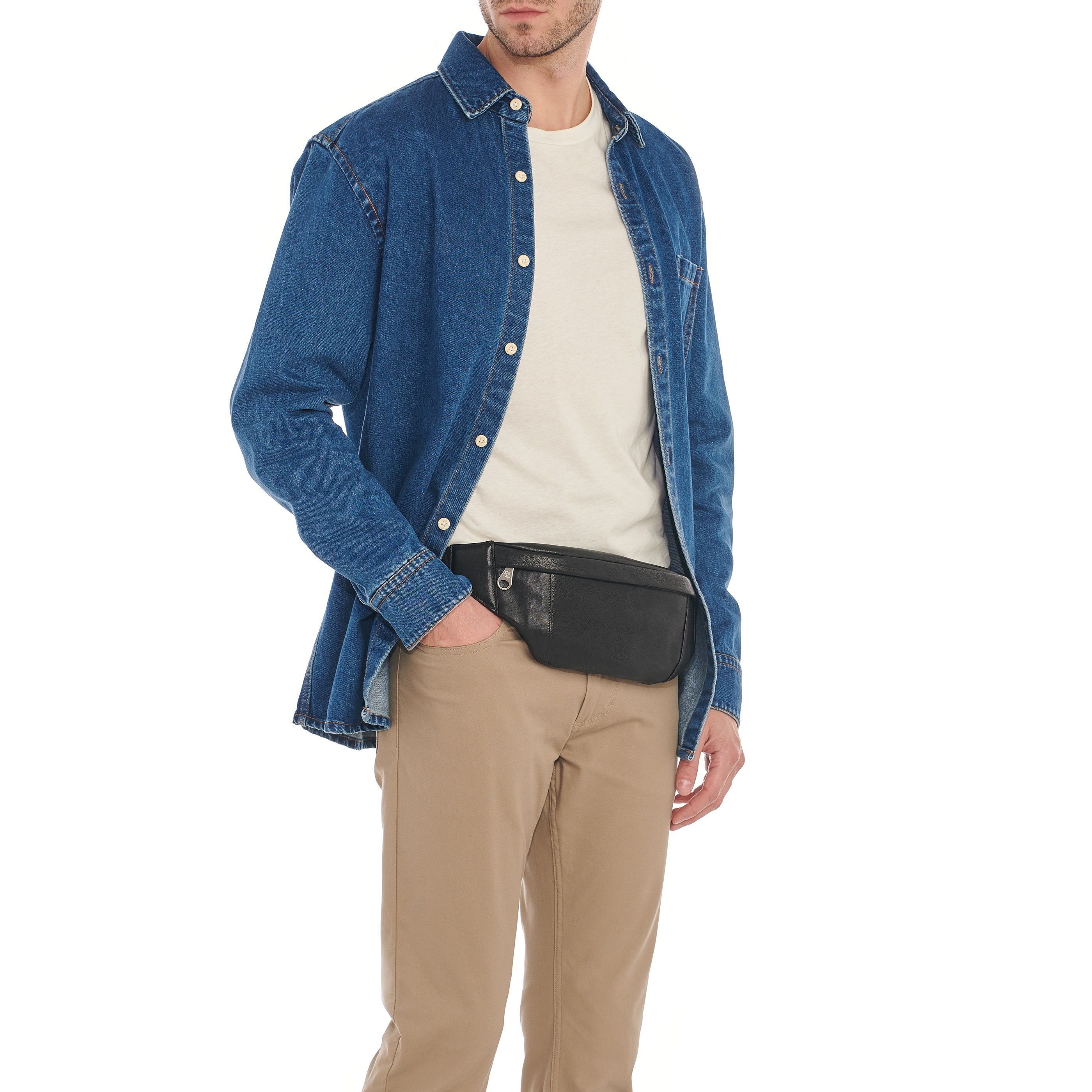 Cestello Sac banane pour homme en cuir vintage couleur noir – Il