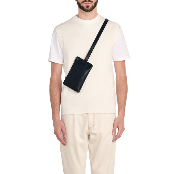 Duccio | Men's belt bag in vintage leather color mezzanotte blue