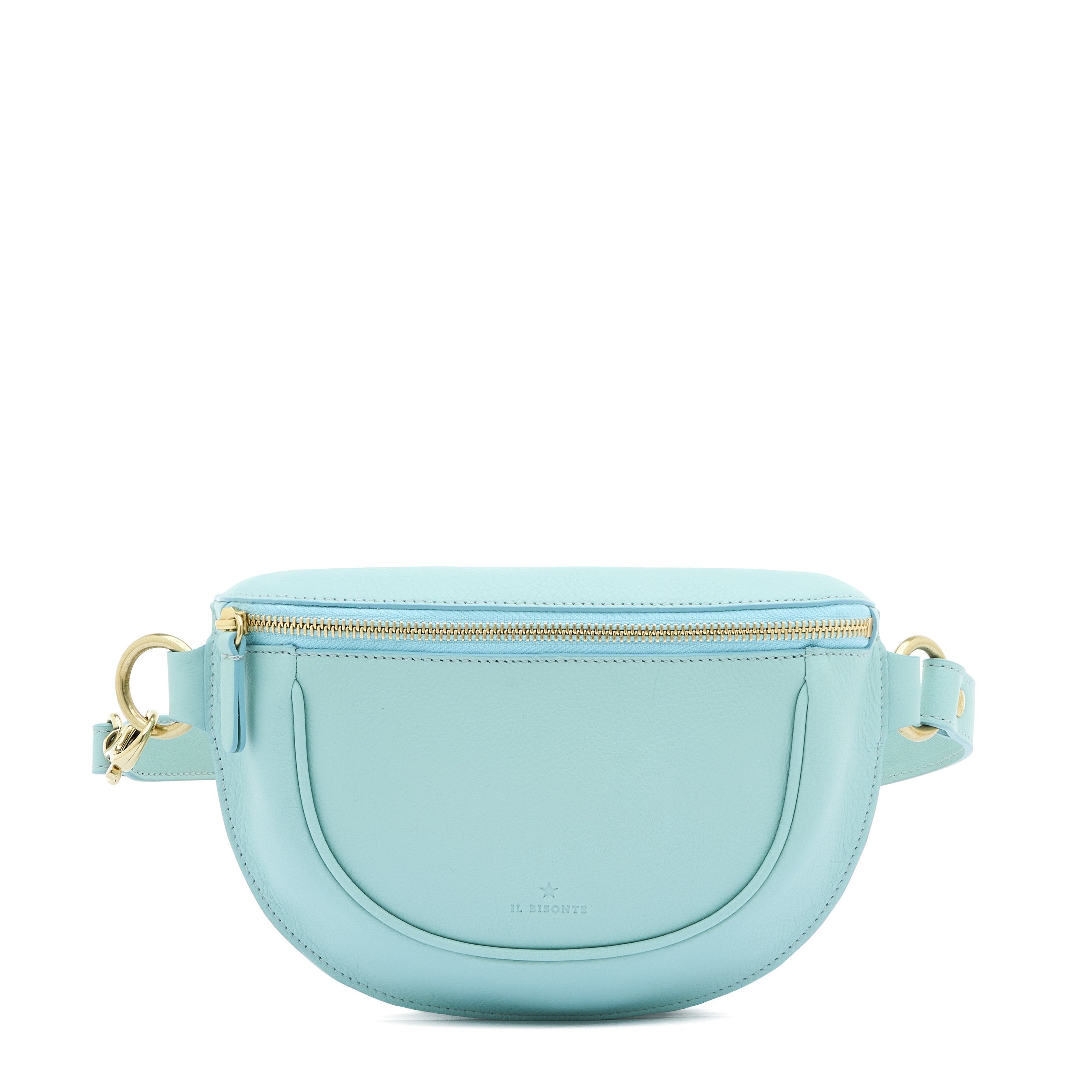 Oliveta | Women's belt bag in leather color sky blue botticelli — 
front view
 — 1 of 5