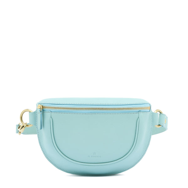 Oliveta | Sac banane pour femme en cuir couleur bleu ciel botticelli — 
front view
