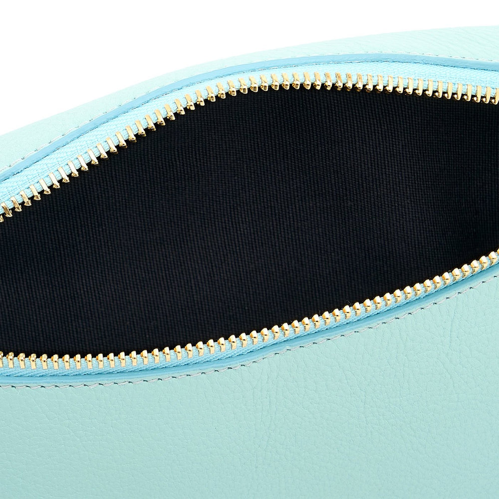 Oliveta | Women's belt bag in leather color sky blue botticelli — 
interior detail view
 — 4 of 5