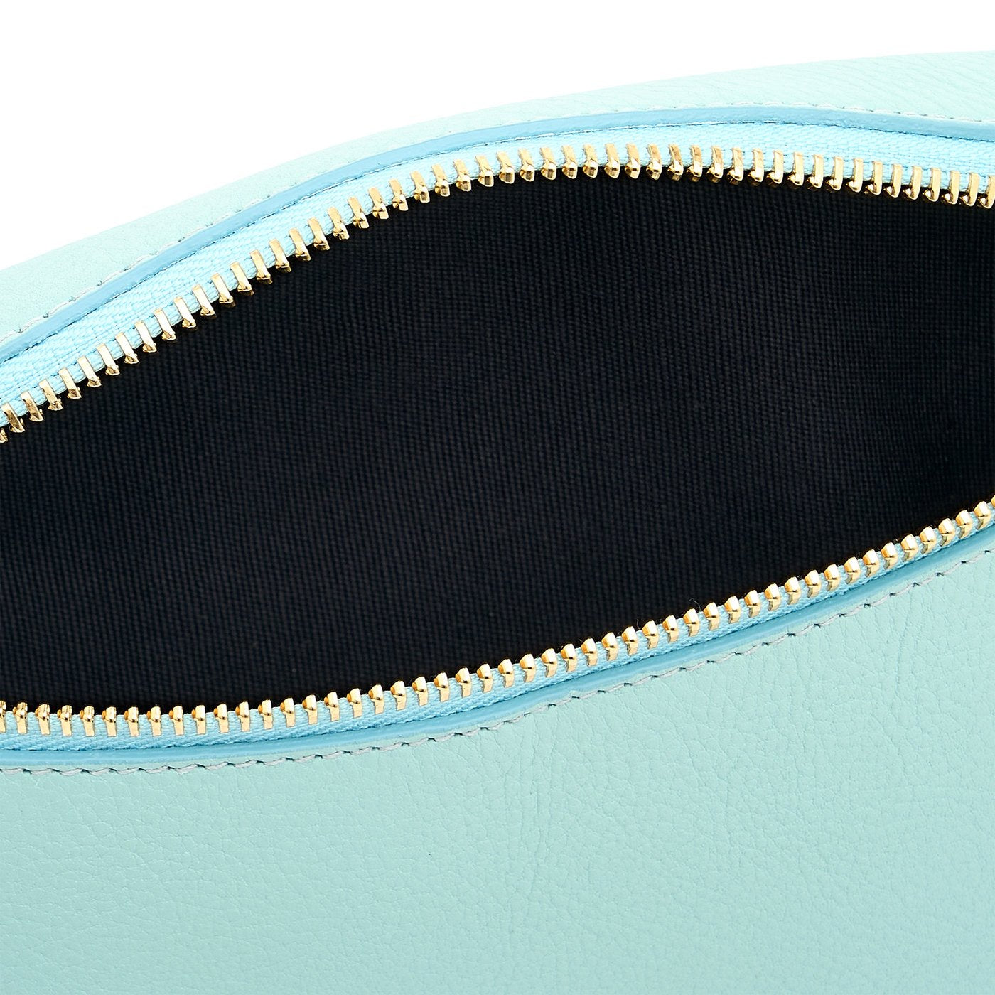 Oliveta | Women's belt bag in leather color sky blue botticelli — 
interior detail view
 — 4 of 5