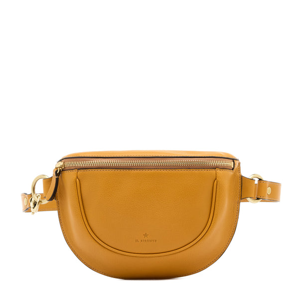 Oliveta | Sac banane pour femme en cuir couleur jaune narciso — 
front view

