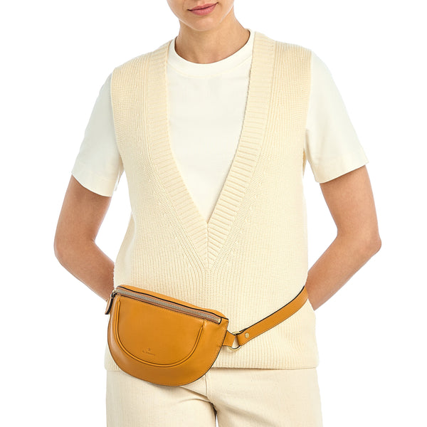 Oliveta | Sac banane pour femme en cuir couleur jaune narciso