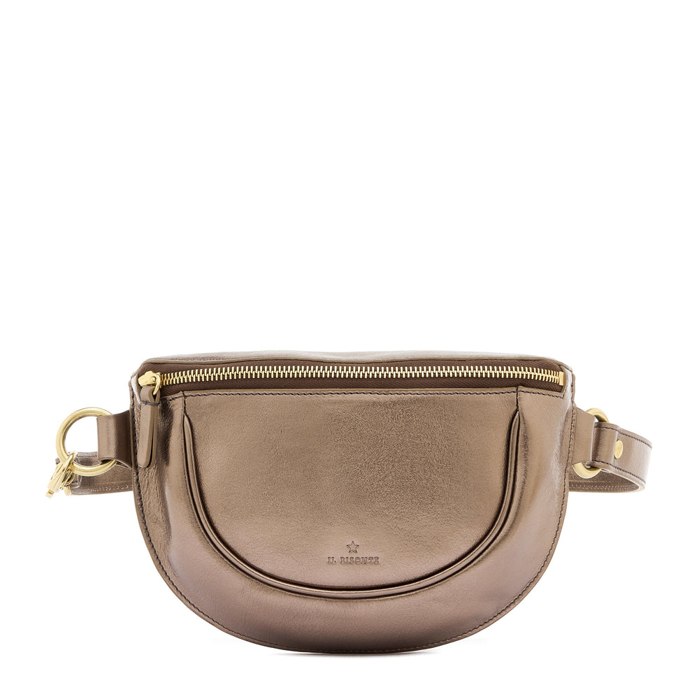 Oliveta | Sac banane pour femme en cuir métallisé couleur métallique bronze — 
front view
 — 1 of 5