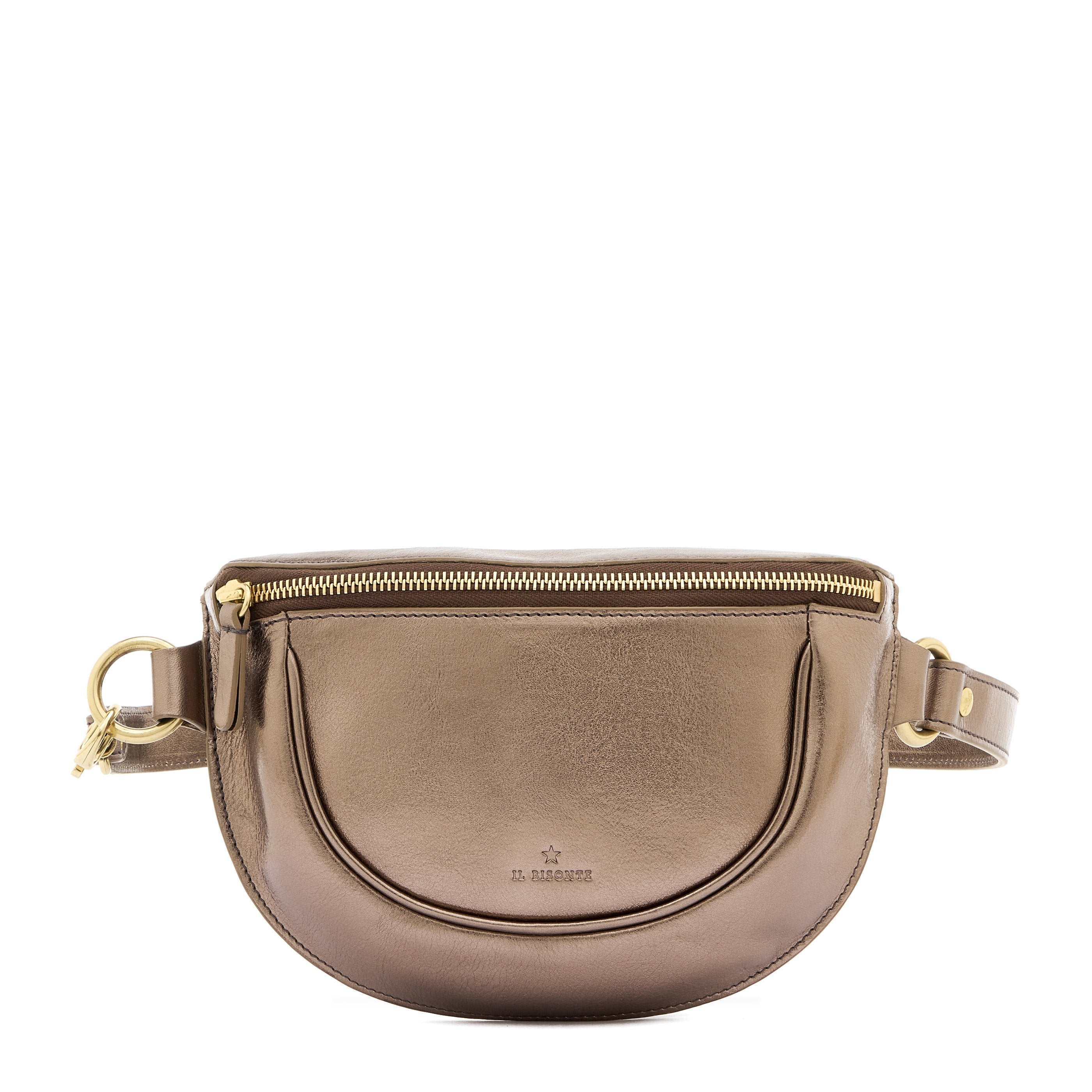 Oliveta | Sac banane pour femme en cuir métallisé couleur métallique bronze — 
front view
 — 1 of 5