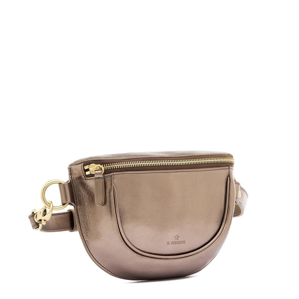 Oliveta | Sac banane pour femme en cuir métallisé couleur métallique bronze — 
side view
 — 3 of 5