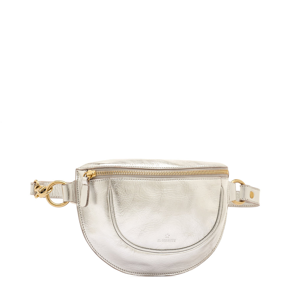 Oliveta | Women's belt bag in metallic leather color metallic silver