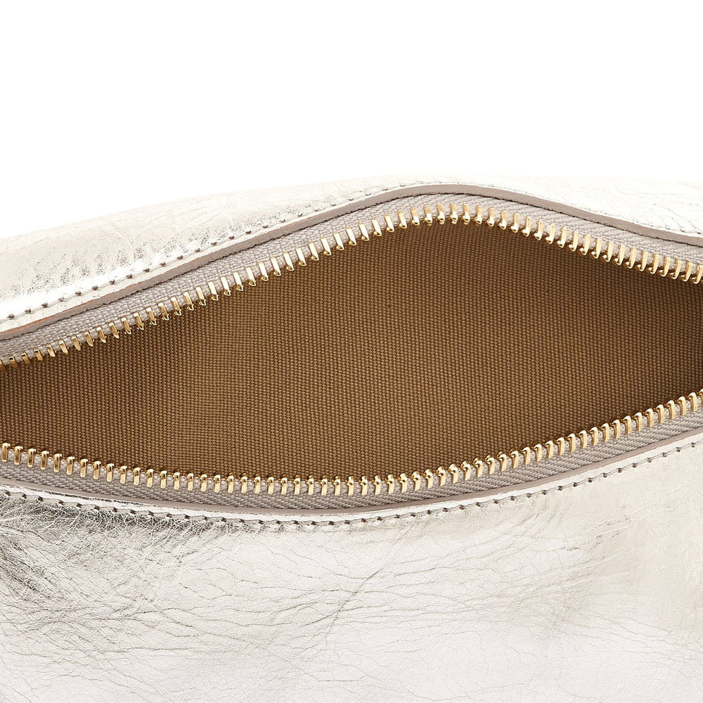 Oliveta | Women's belt bag in metallic leather color metallic silver