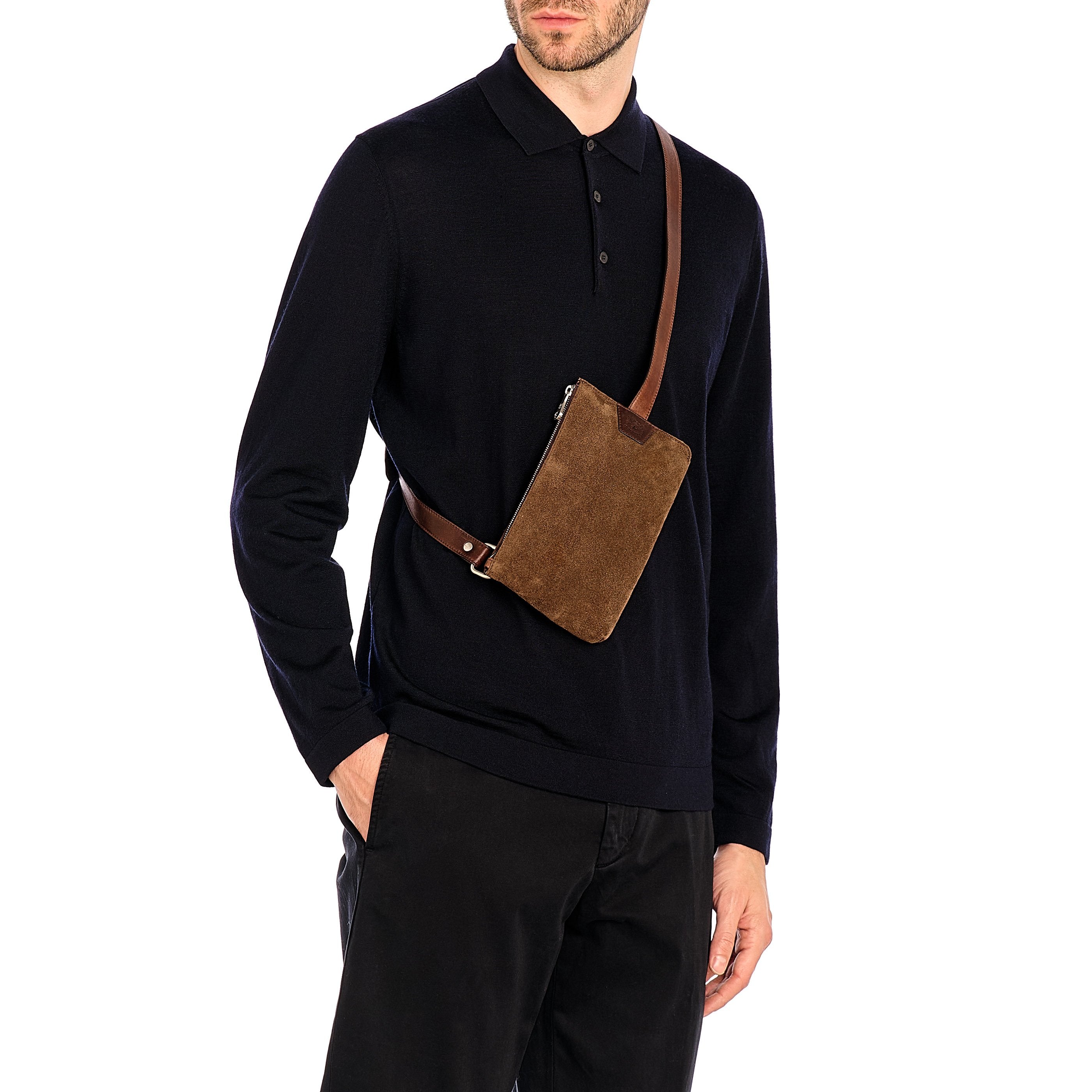 Duccio | Men's belt bag in suede color dark brown – Il Bisonte