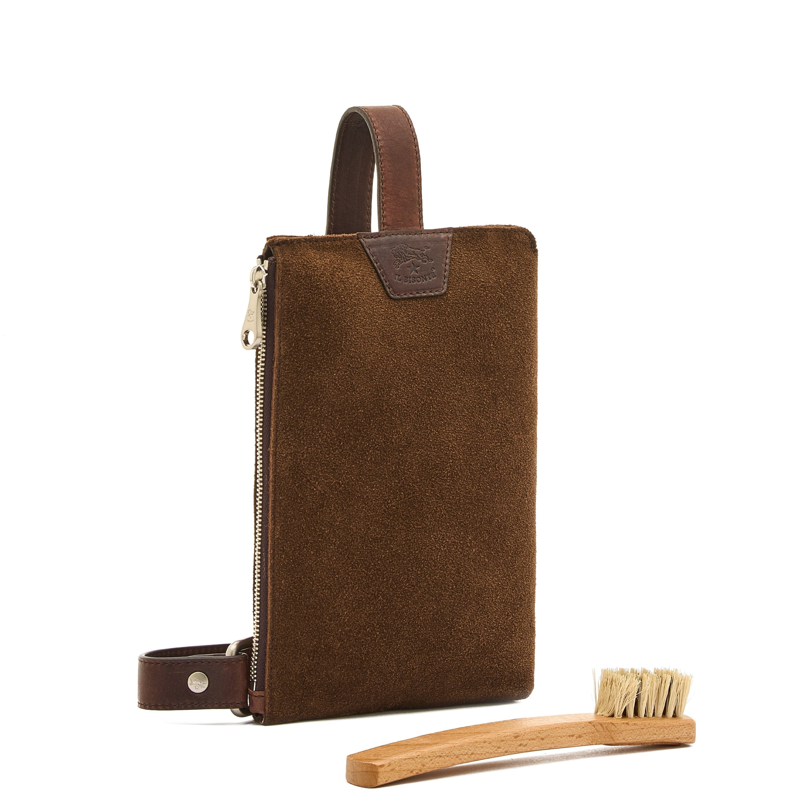 Duccio | Men's belt bag in suede color dark brown — 
side view
 — 3 of 5