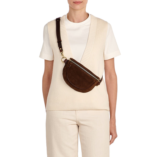 Oliveta | Marsupio da donna in suede colore testa di moro