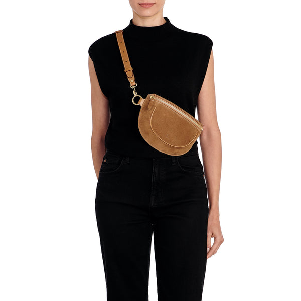 Oliveta | Marsupio da donna in suede colore gianduia