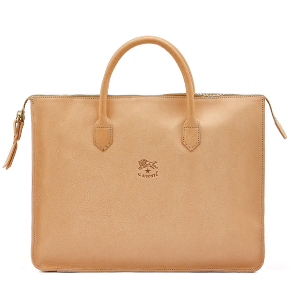 Michelangelo | Valigetta in pelle colore naturale — 
front view
