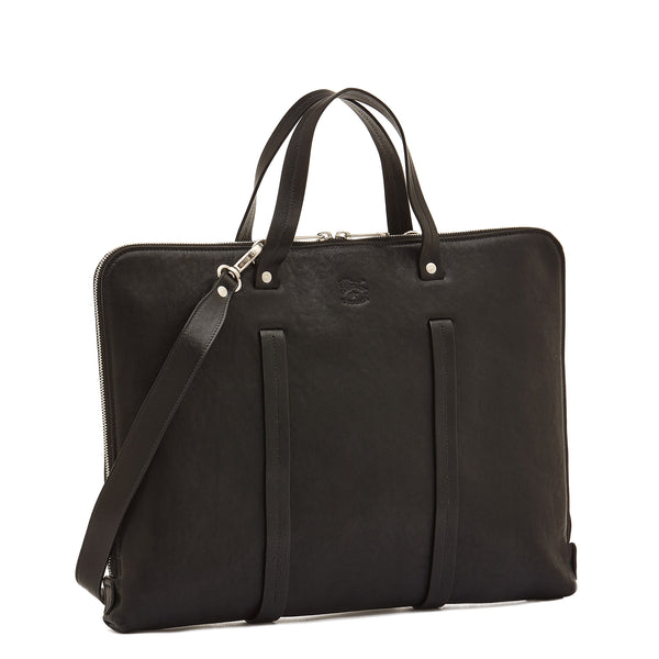 Trebbio | Men's briefcase in vintage leather color black