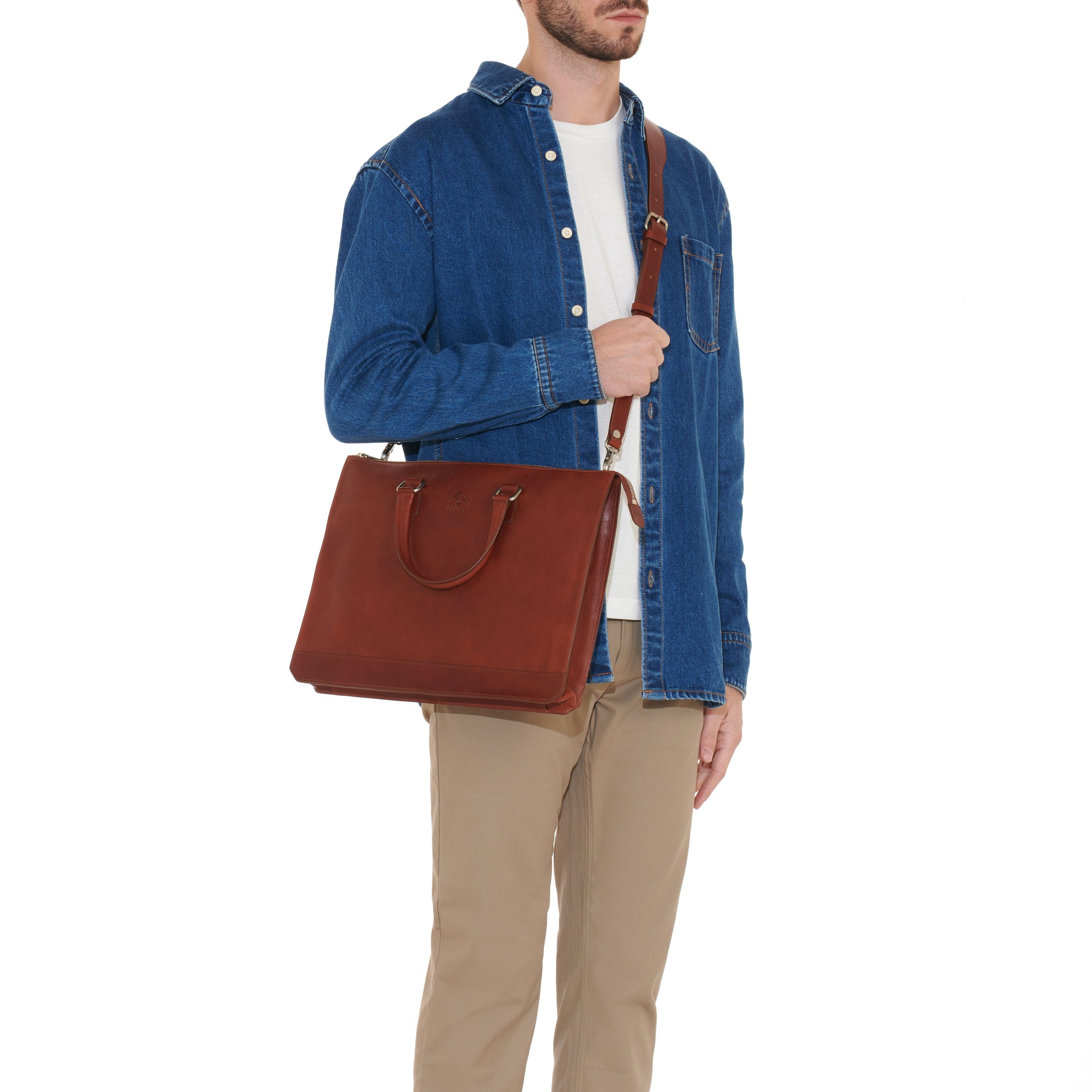 Meleto | Men's briefcase in vintage leather color sepia