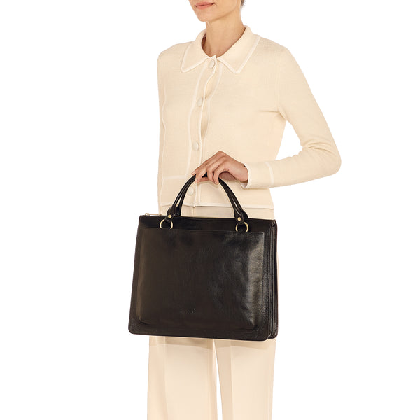 Manhattan | Women's briefcase in leather color black