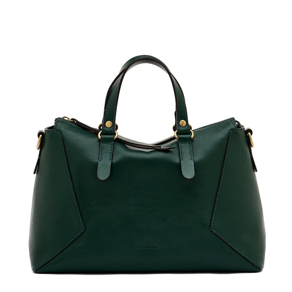 Storia | Women's boston in leather color green oleandro — 
front view

