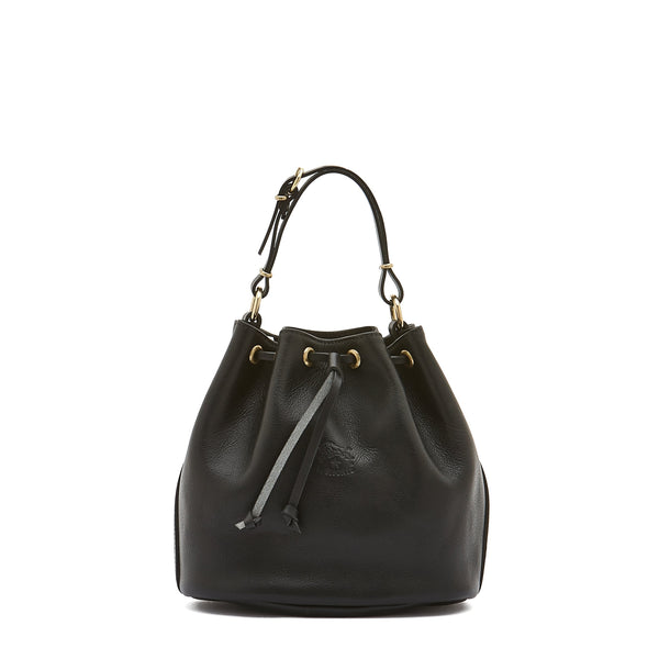 Women's bucket bag in leather color black