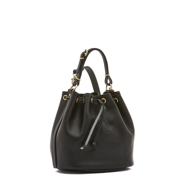 Women's bucket bag in leather color black