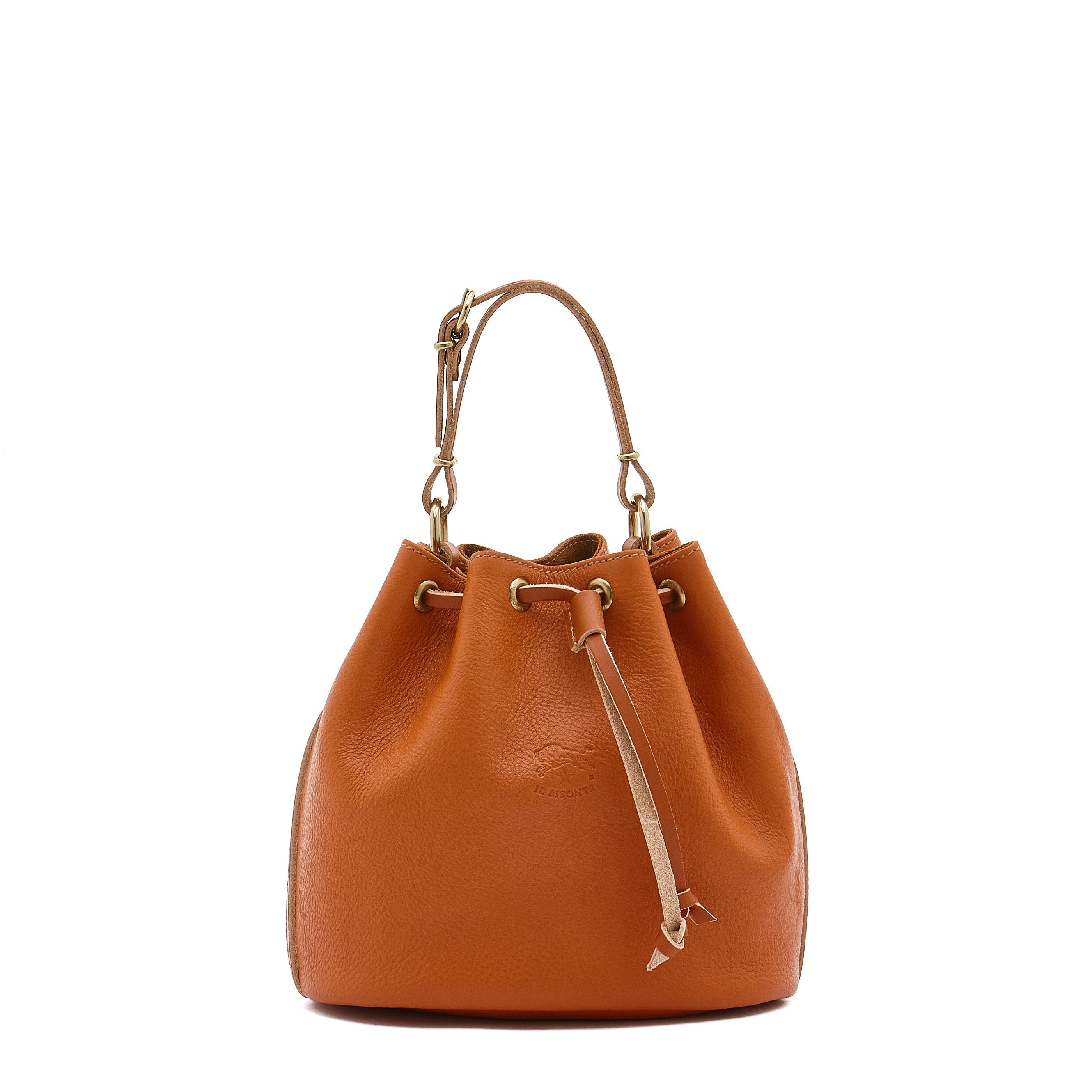 Women's bucket bag in leather color caramel