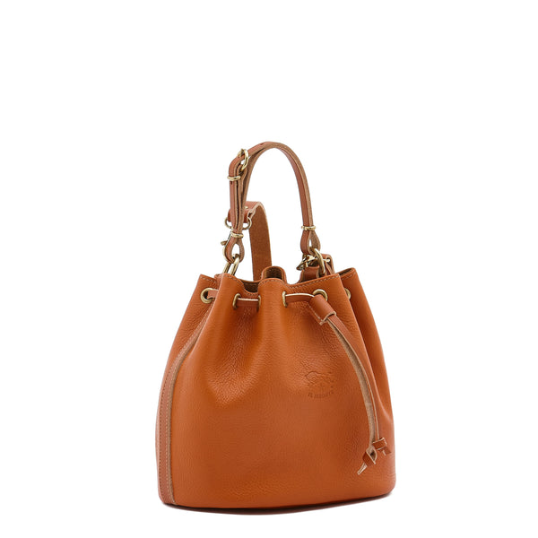 Women's bucket bag in leather color caramel