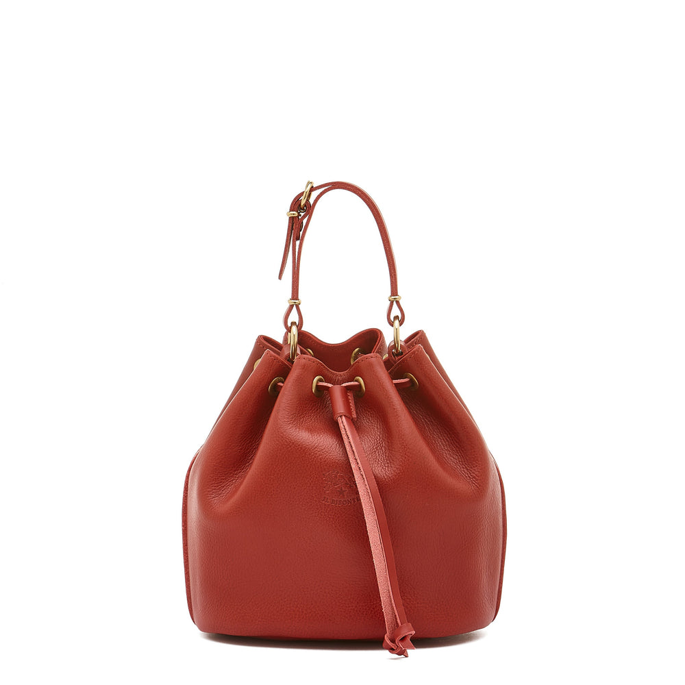 Women's bucket bag in leather color red