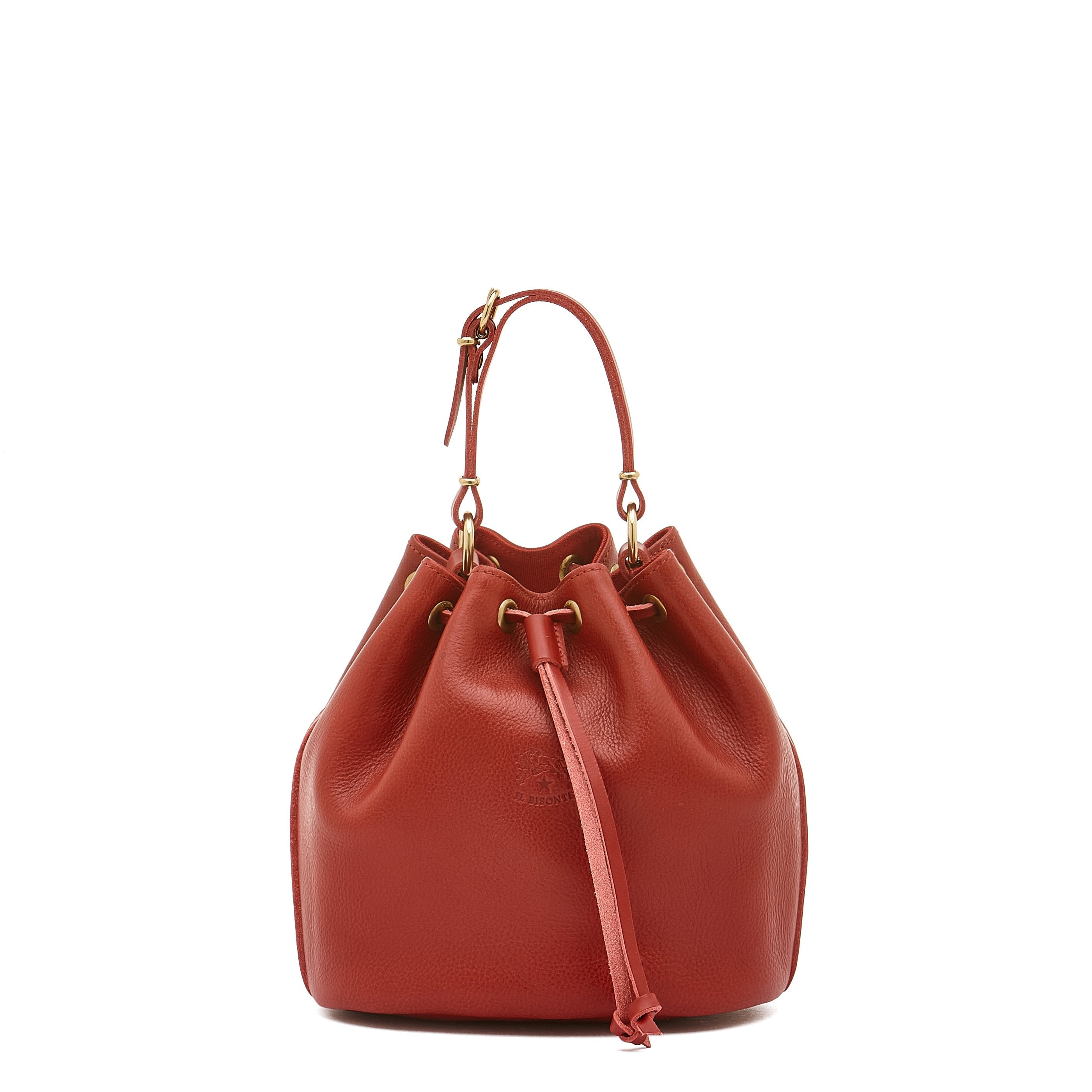 Women's bucket bag in leather color red