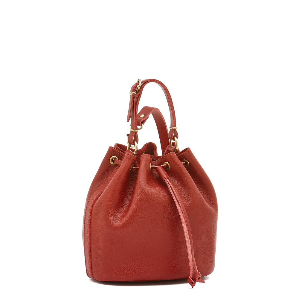 Women's bucket bag in leather color red