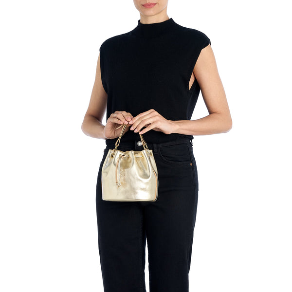 Women's bucket bag in metallic leather color metallic platinum