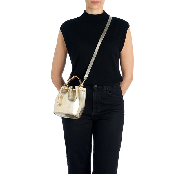 Women's bucket bag in metallic leather color metallic platinum