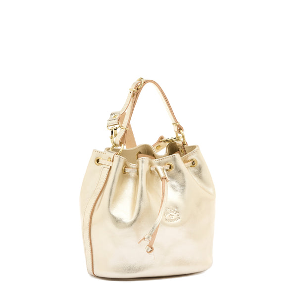 Women's bucket bag in metallic leather color metallic platinum