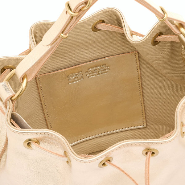 Women's bucket bag in metallic leather color metallic platinum