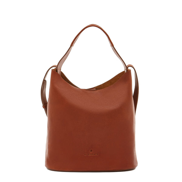 Le Laudi | Women's Bucket Bag in Vintage Leather color Dark Brown Seppia