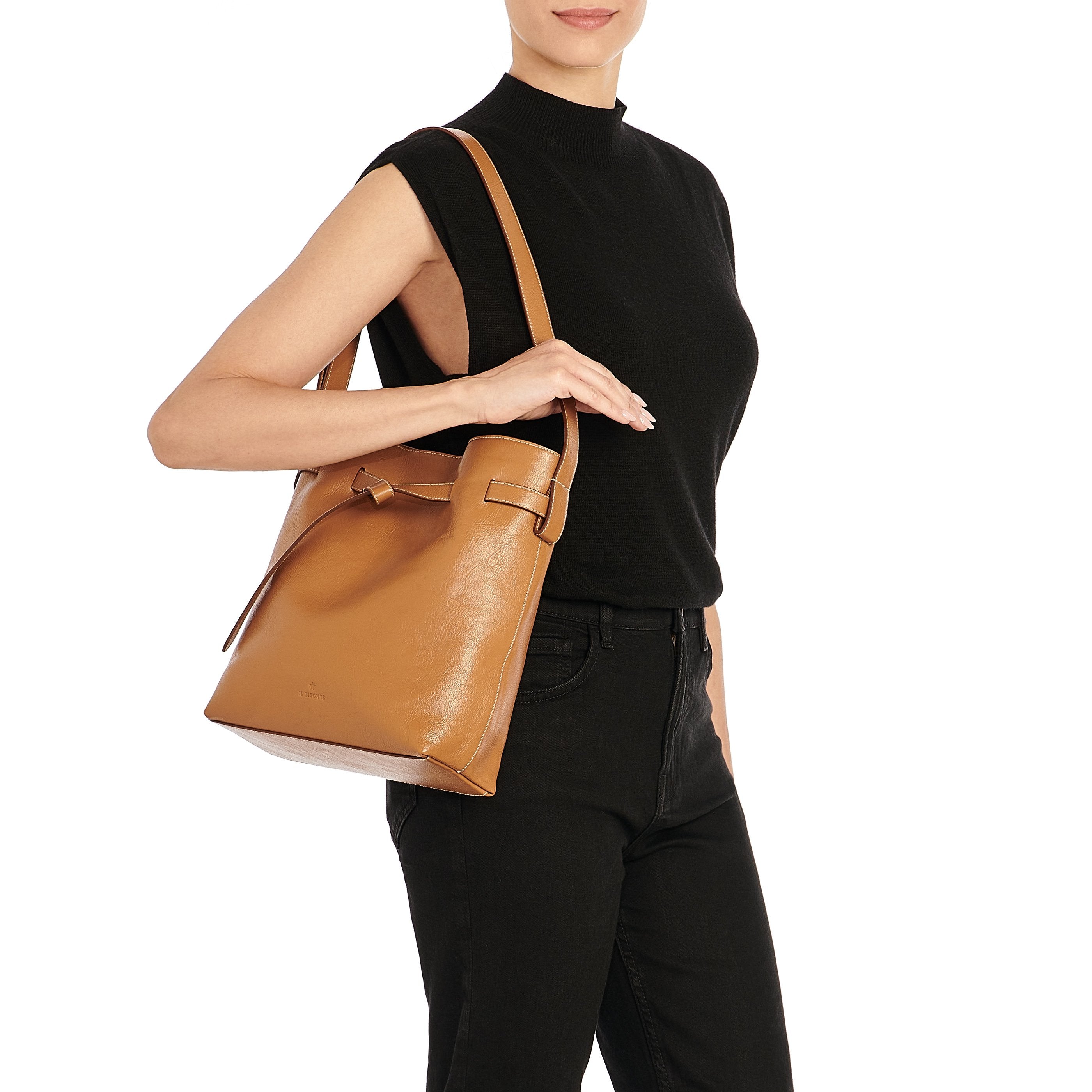 Elisa | Women's bucket bag in leather color gianduia