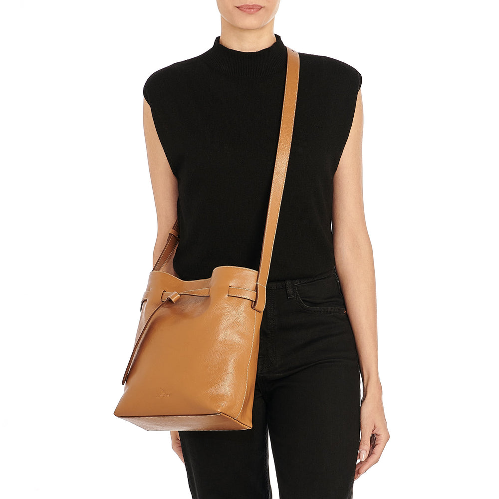 Elisa | Women's bucket bag in leather color gianduia