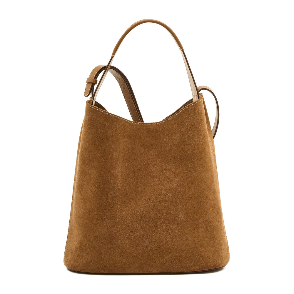 Le laudi | Borsa a secchiello da donna in suede colore gianduia